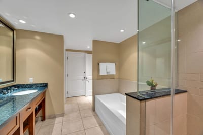 Master bath with walk-in shower and elegant design