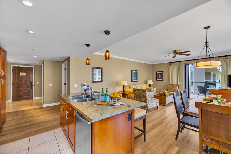 Open kitchen flowing seamlessly into the dining area