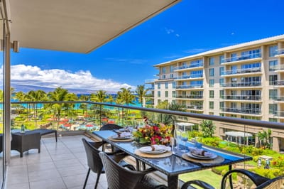 Spacious lanai overlooking the resort and ocean