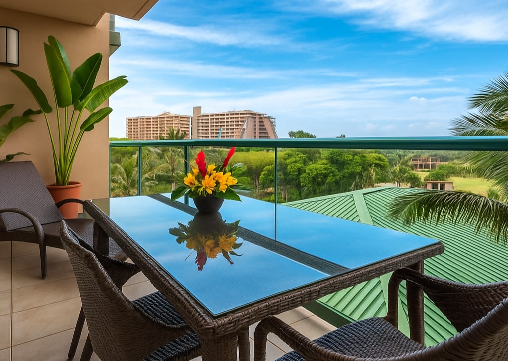 Enjoy morning coffee or sunset cocktails on your stylish lanai, surrounded by tropical views and island breezes HKK-424