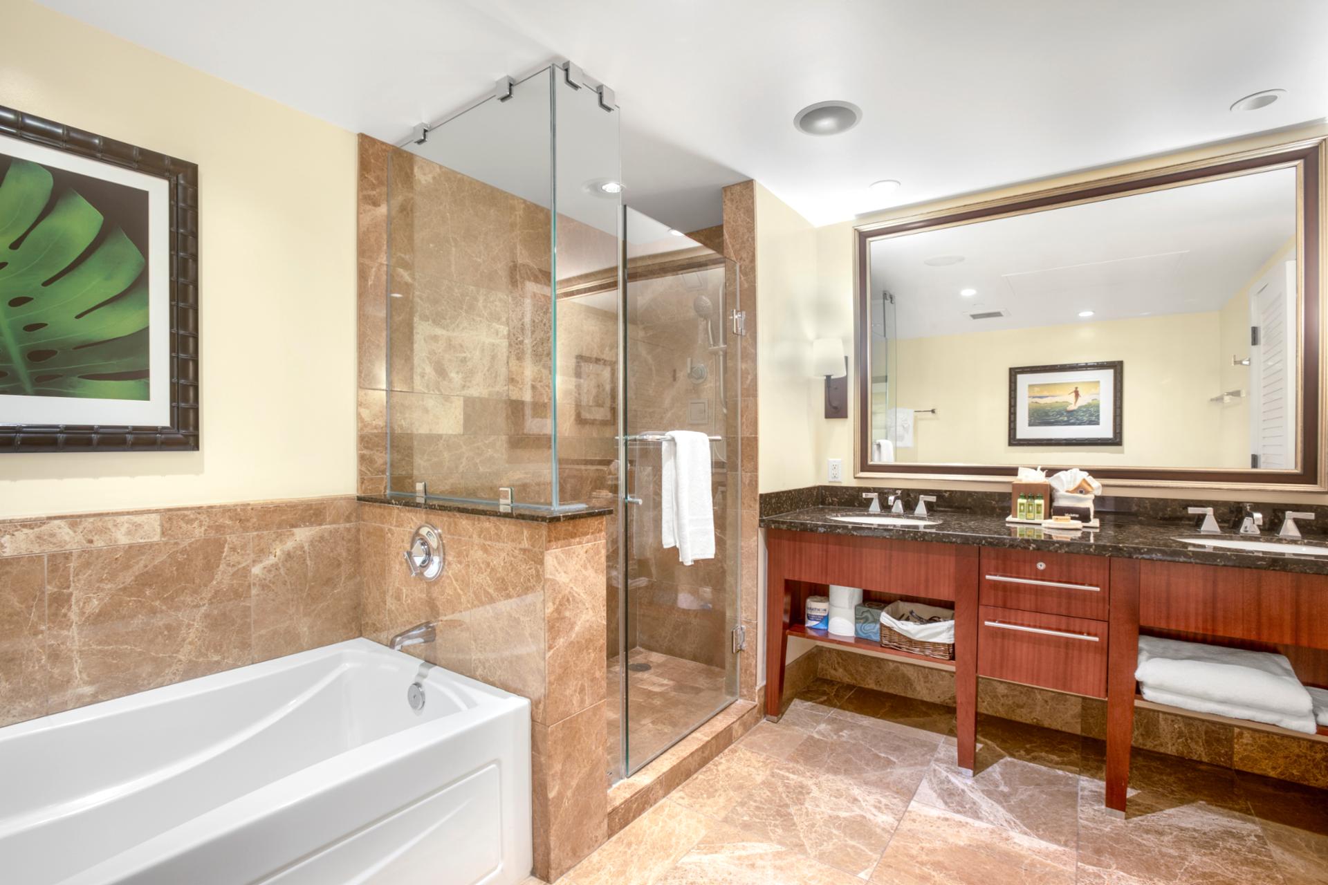 Classic comfort meets colorful charm in this relaxing and spacious master bath