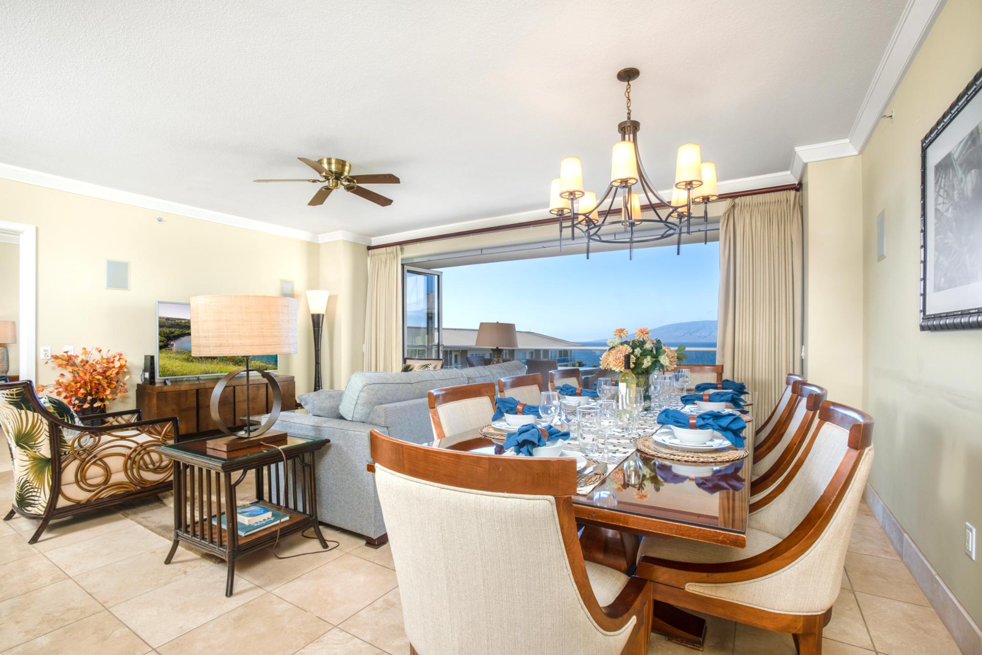 Feast with a view! Ocean, island, and good vibes served daily at this dreamy dining setup