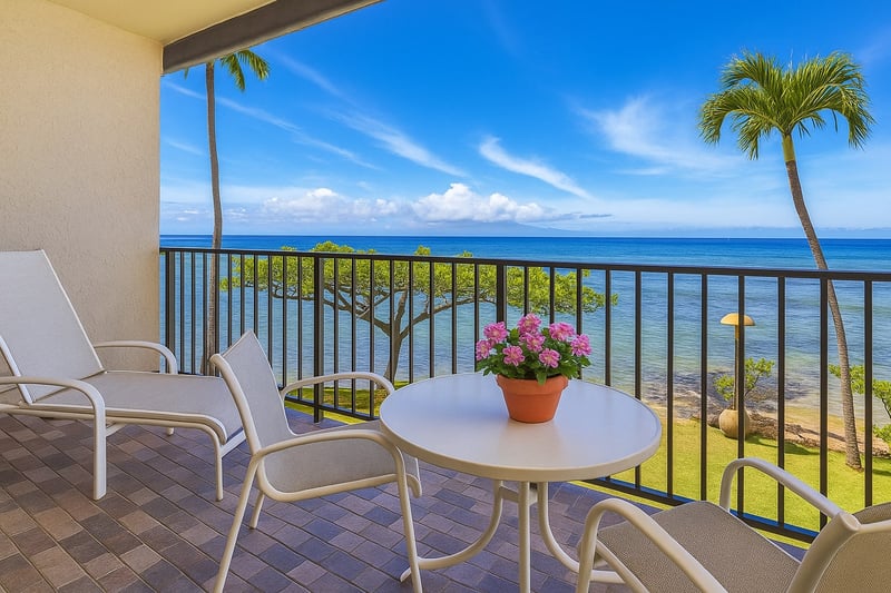 Sip morning coffee with endless blue views and ocean breeze on your private lanai.