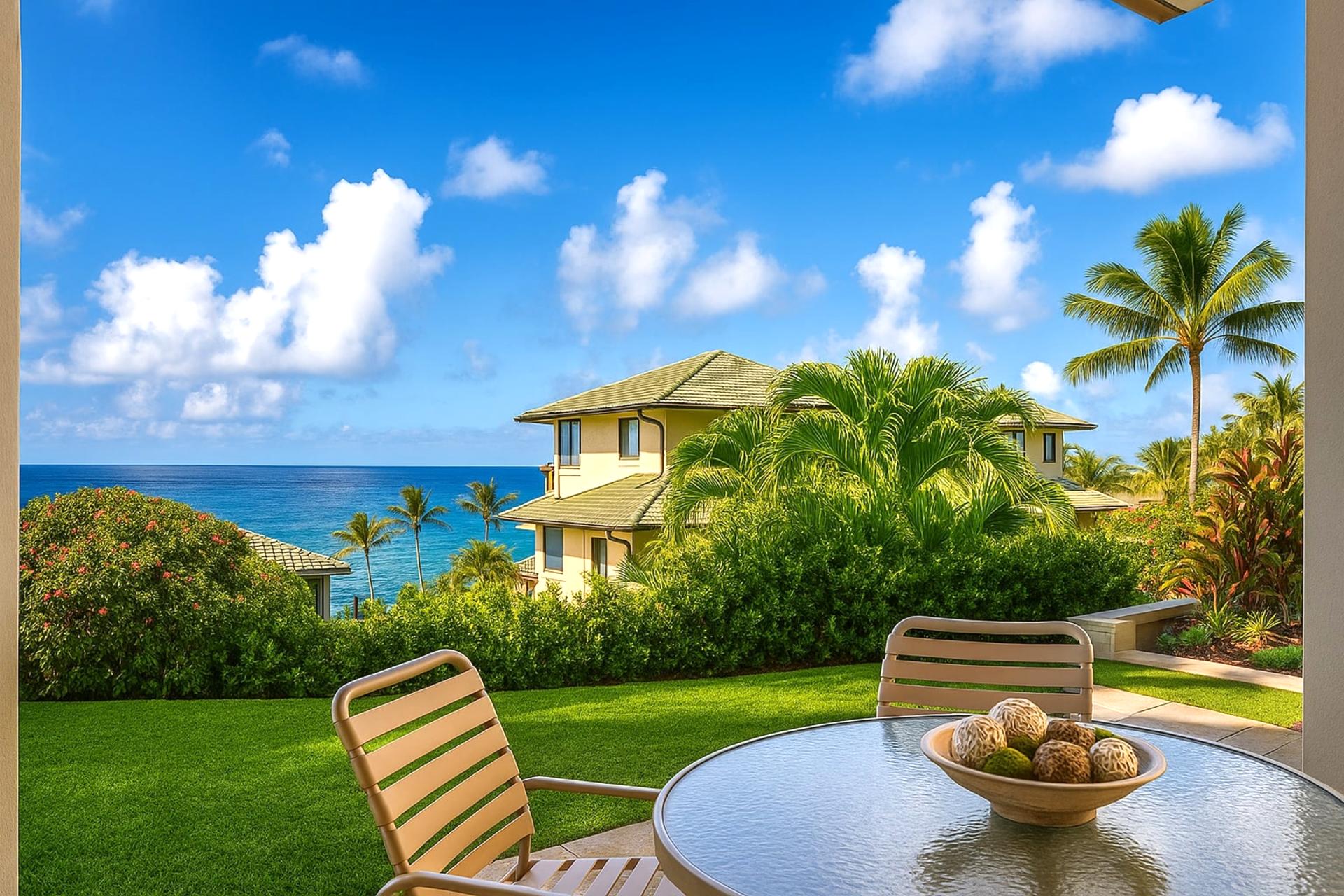 Dine al fresco with palm trees swaying, birds singing, and the ocean waving hello in the background   