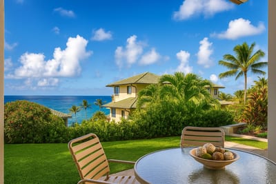 Dine al fresco with palm trees swaying, birds singing, and the ocean waving hello in the background