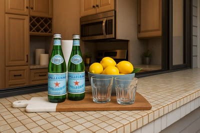 When life gives you lemons… slice them up, pour some sparkling water, and toast to island time on this breezy tile counter