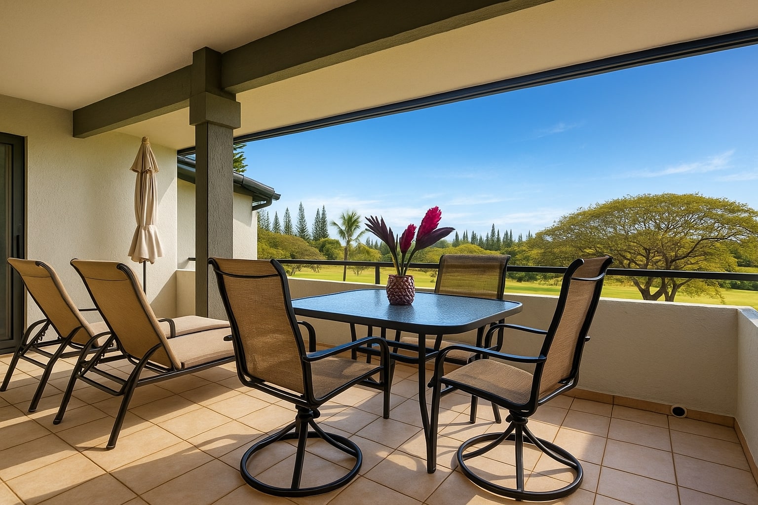 Island mornings begin right here—fresh coffee, cool breezes, and fairway views that calm the soul KGV-16T4