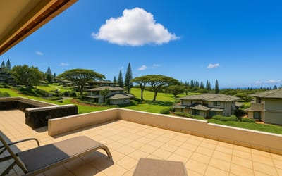 Afternoons drift by here with cool breezes and soft conversation, as the trees sway gently in the Kapalua light