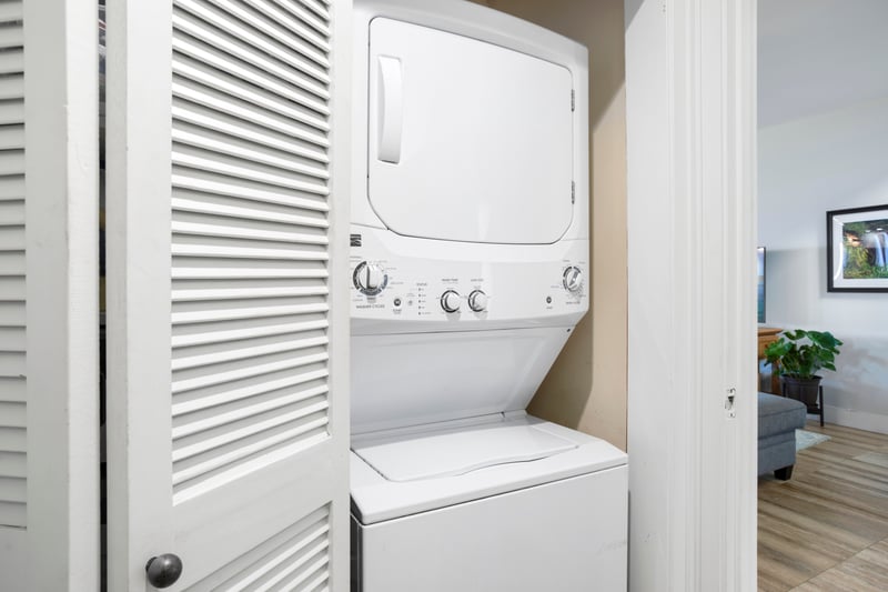 No need to overpack—this elegant laundry space ensures you stay fresh and ready for every island adventure