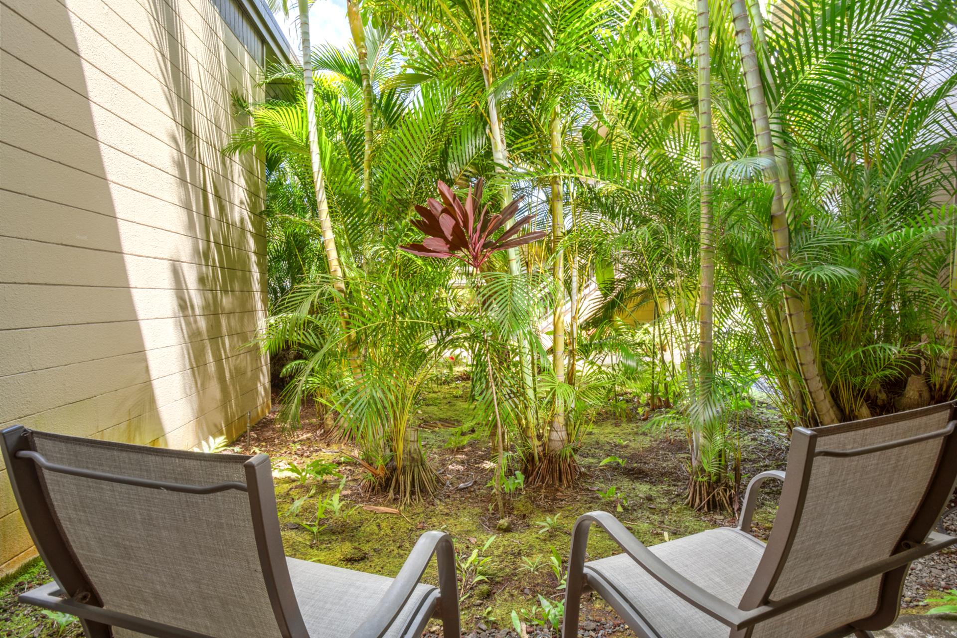 With tropical touches and lanai access, this space was made for restful mornings and golden afternoons