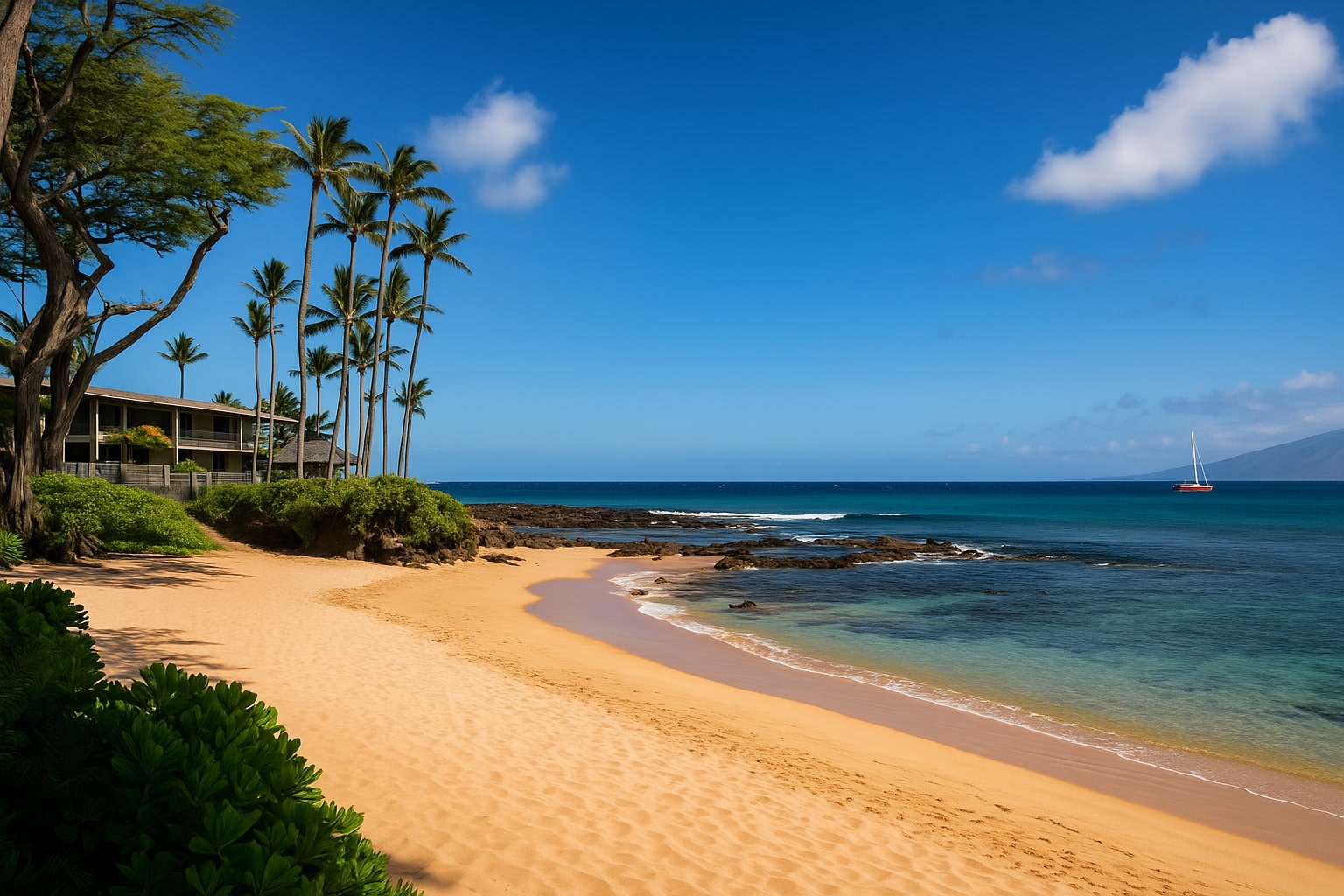 Golden sand beach steps away, crystal-clear waters, swaying palms, and breathtaking ocean views
