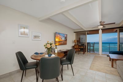 This dining space pairs cozy elegance with sea-kissed charm, perfect for toasting to sunsets and tropical days
