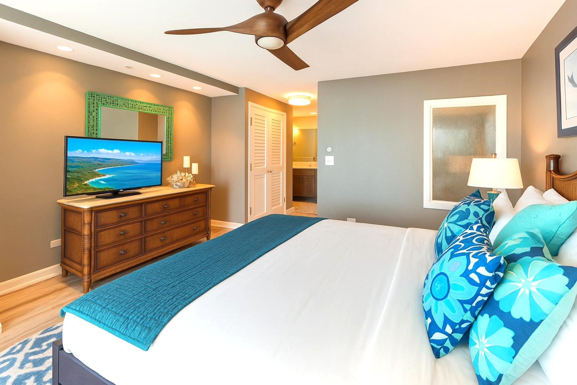 Ocean views this sweeping should come with a soundtrack—this room sings of seafoam skies and restful nights