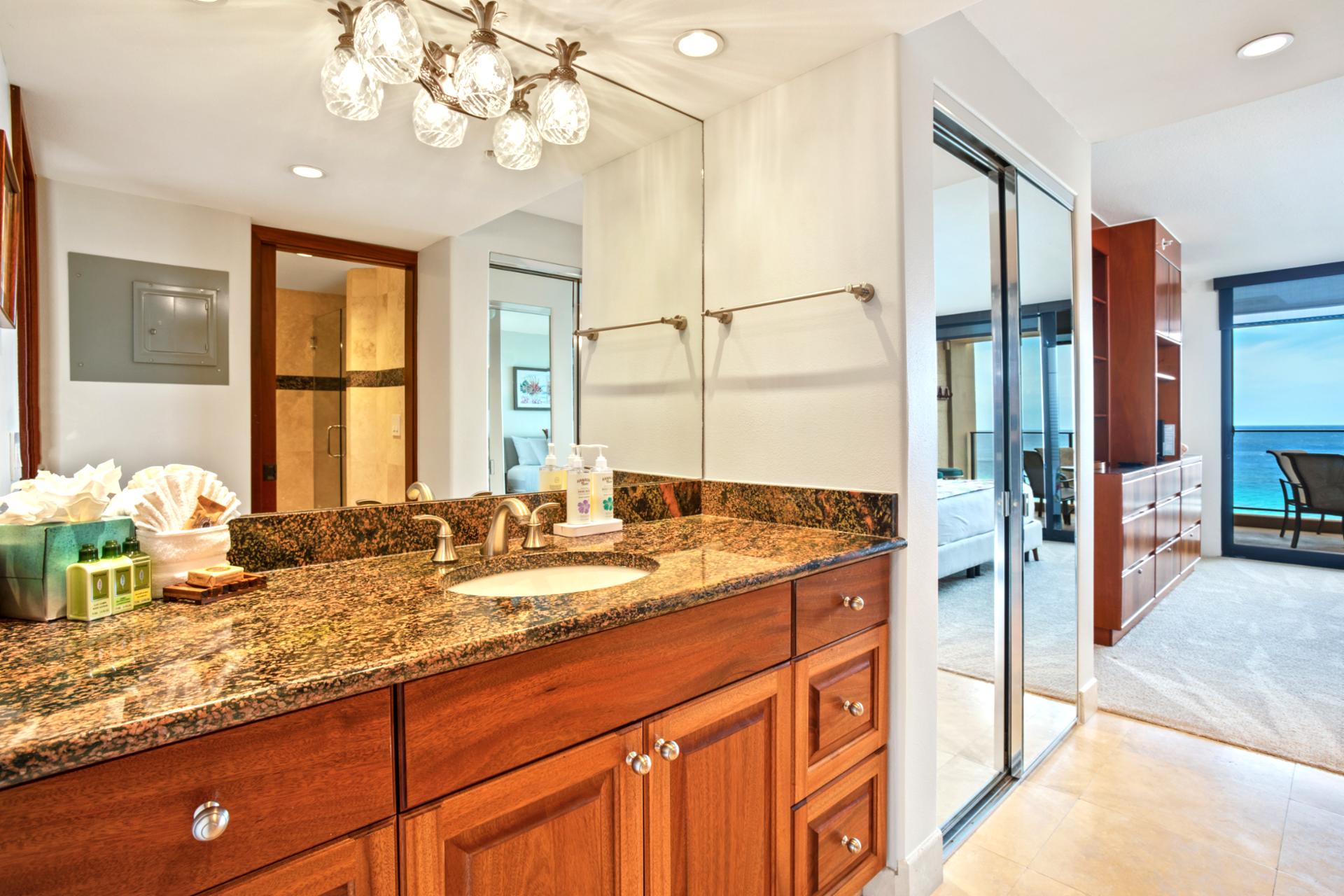 Refresh and rejuvenate in a spacious master bath with dual sinks and spa-like touches