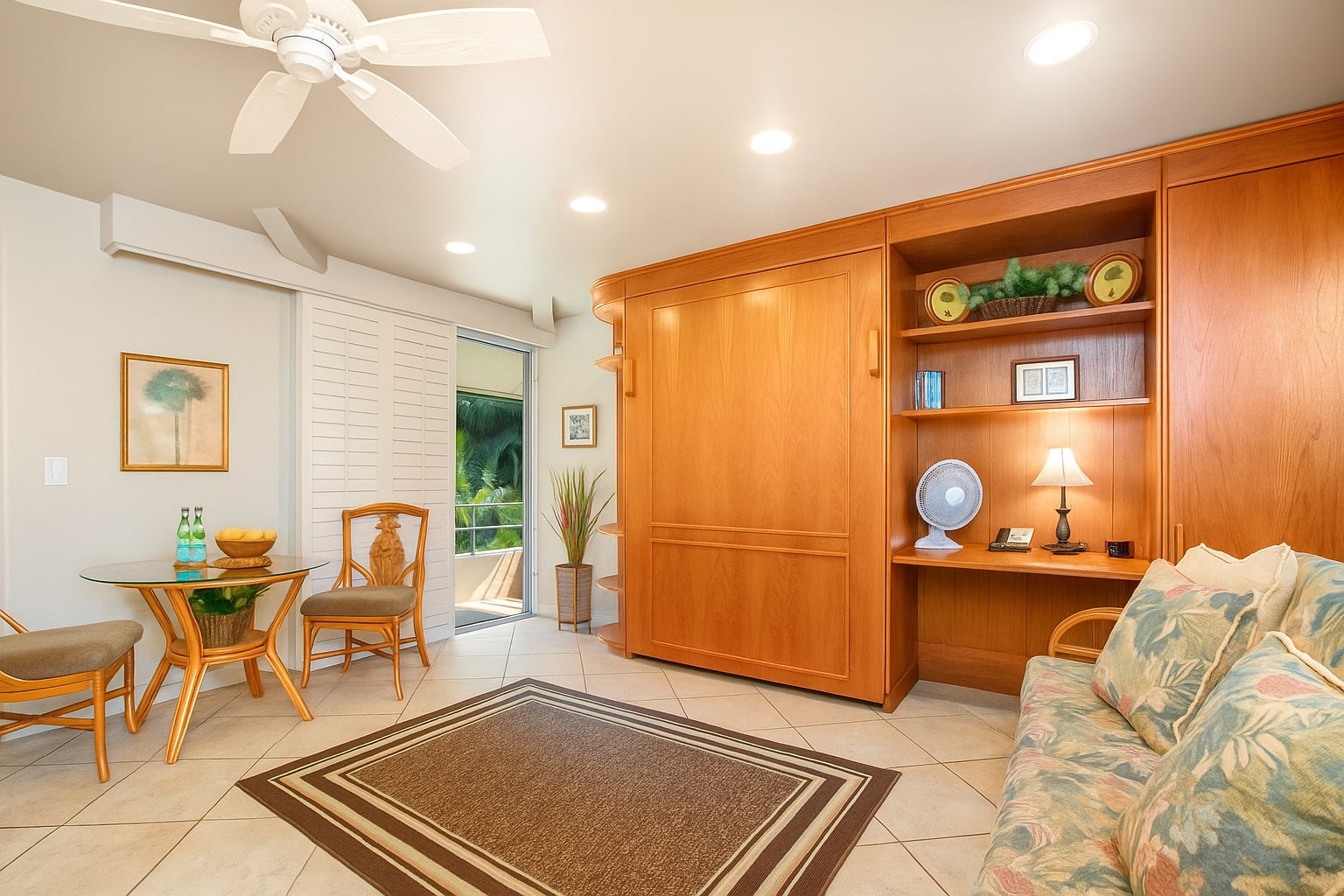 Tucked beneath warm wood tones, this tropical nook transforms effortlessly from lounge to cozy night retreat MKV-B242