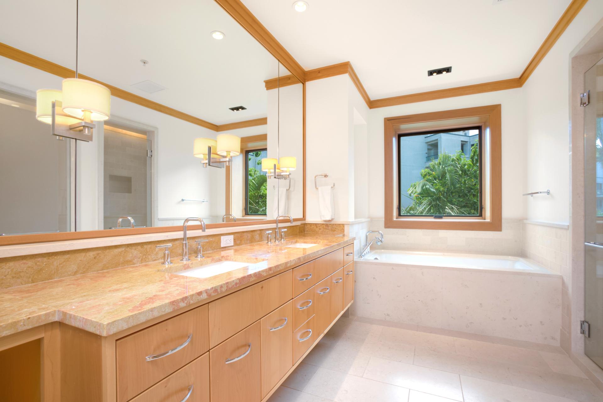 The double vanity practically curtsies with charm, offering space for morning grace and evening ritual   