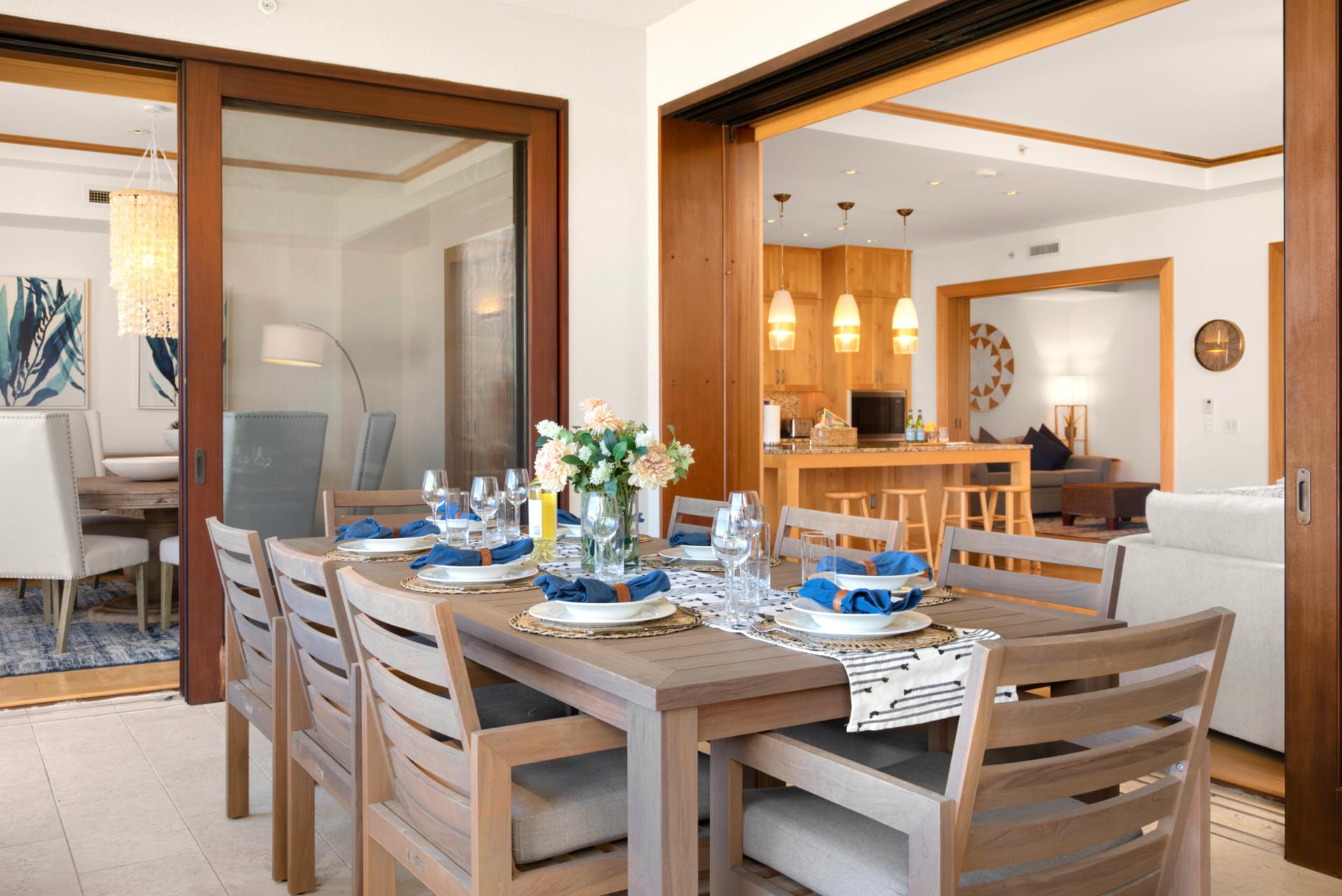 Island charm meets upscale comfort in this open-air dining haven, framed by swaying palms and sparkling sea views   