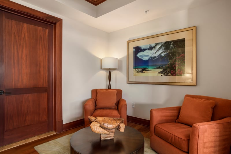Comfortable and cozy, this corner den invites restful breaks between beach outings MON-1303
