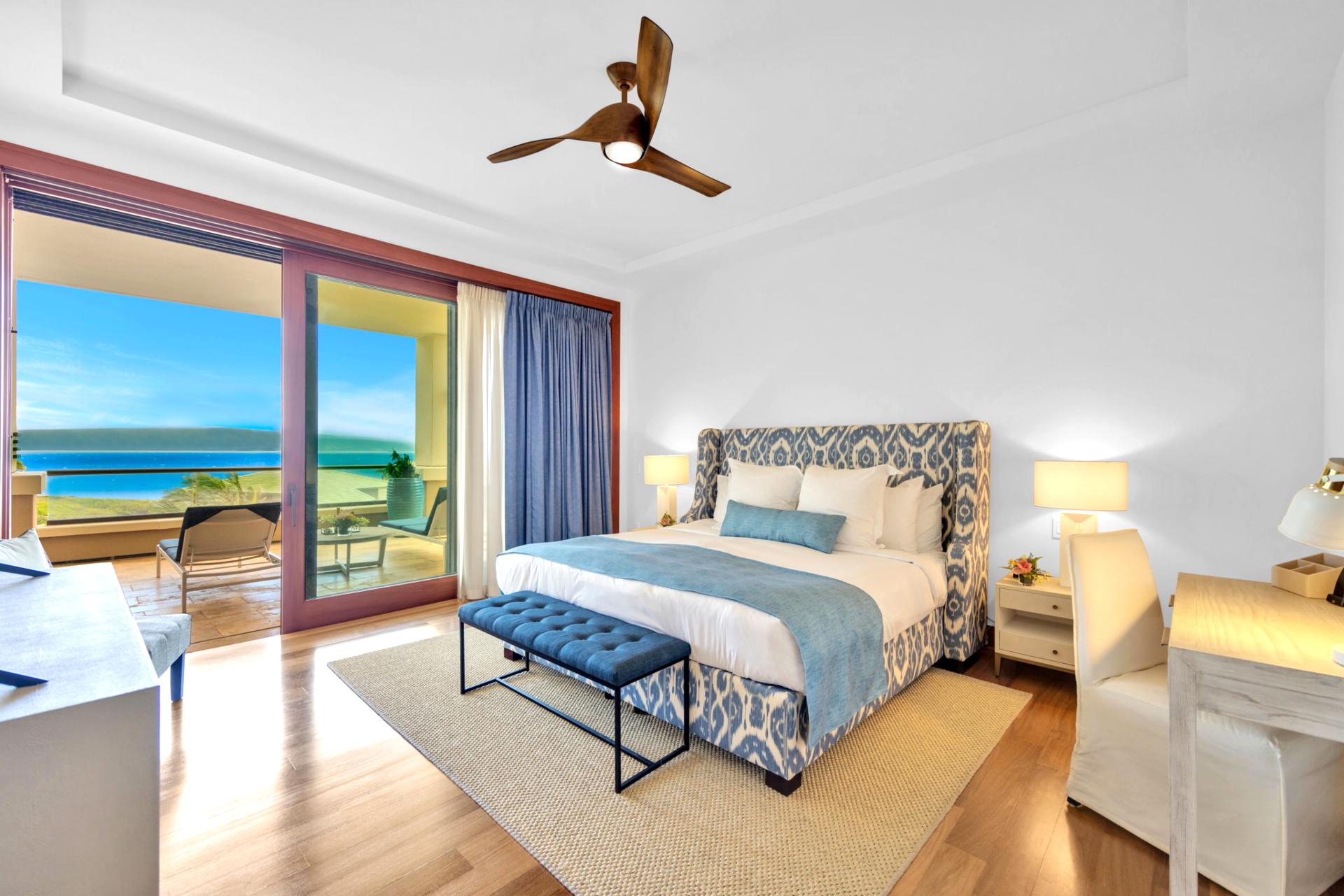Rest easy in this tranquil master suite with views of the coastline

