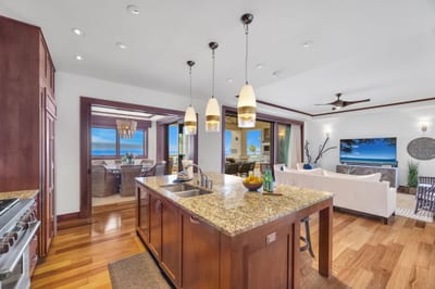 Gourmet kitchen with island seating and full ocean view to inspire every meal