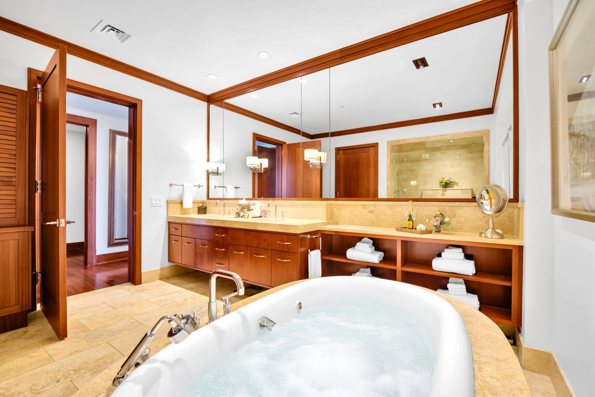 Master bath with soaking tub and double vanity