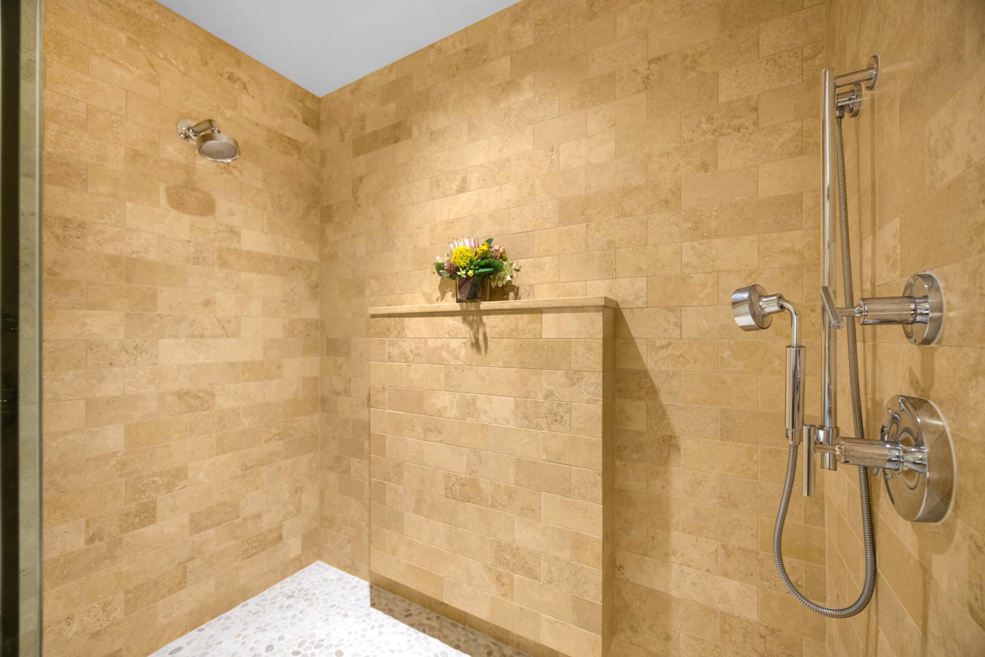 Spa-style walk-in shower in master bath