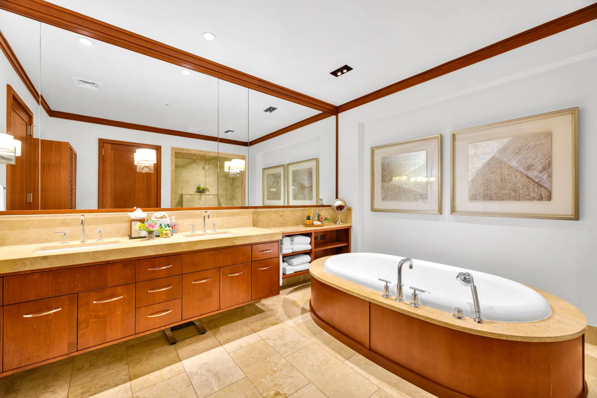 Elegant master bath with marble accents