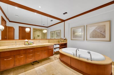 Elegant master bath with marble accents