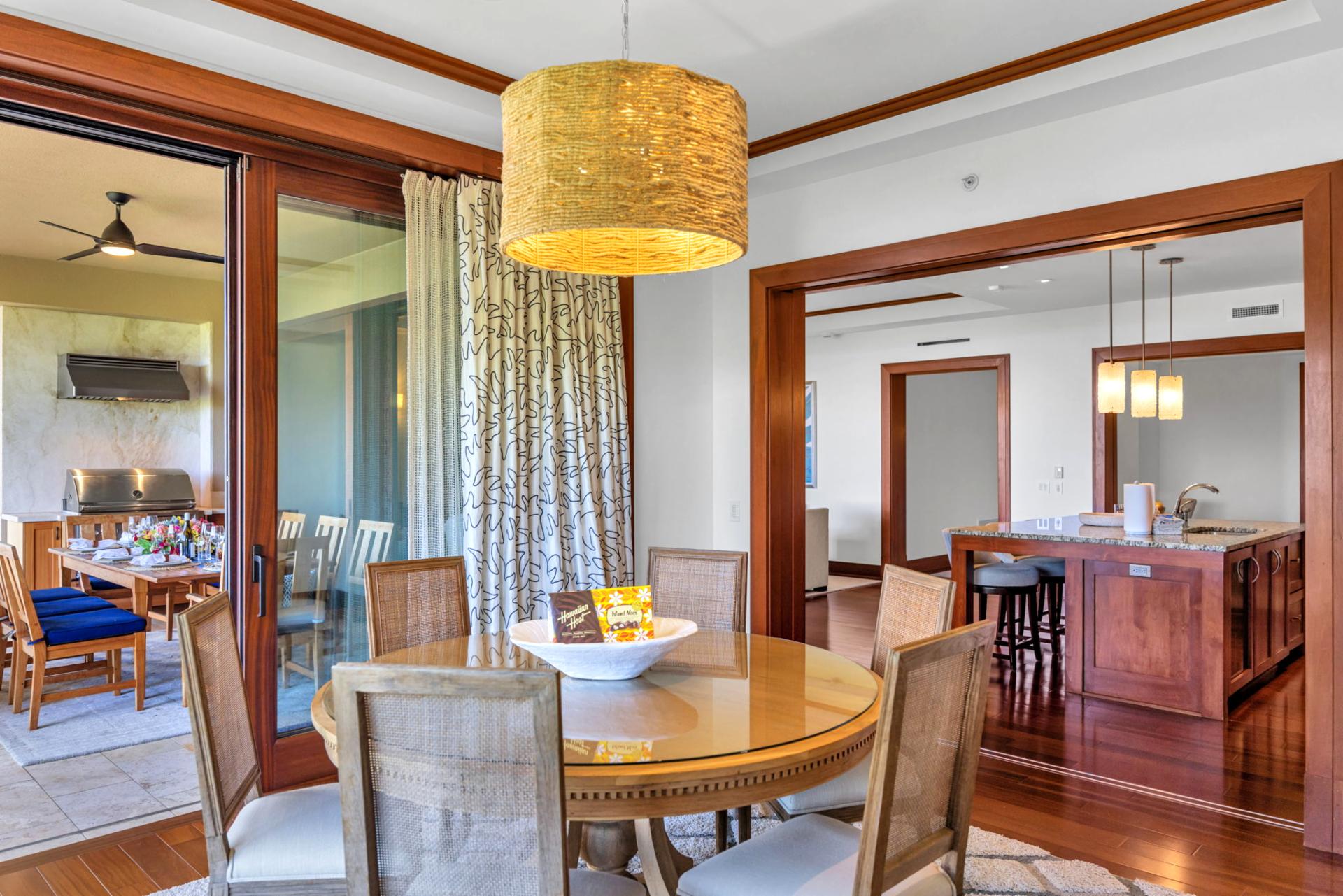 Dining space blending indoor comfort with outdoor beauty