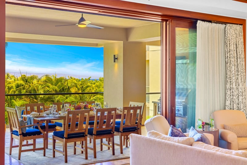 The large sliding glass doors offer seamless indoor outdoor living