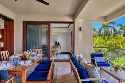 The lanai features comfortable furnishings, perfect for relaxing after a day spent exploring Maui