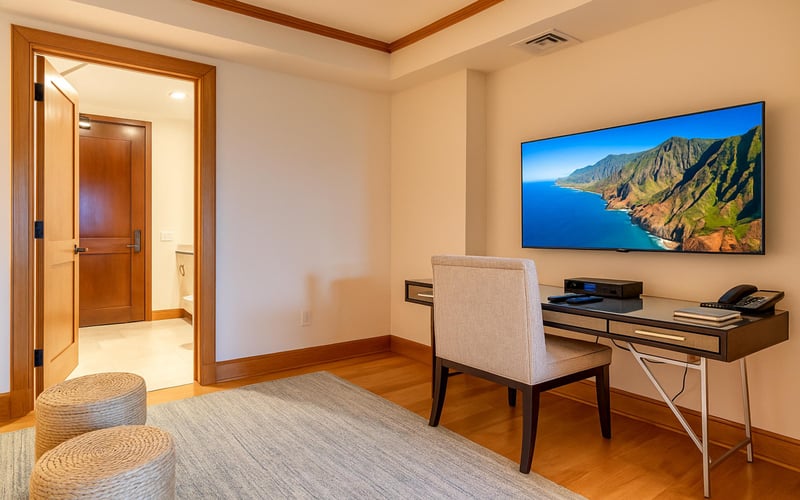 A cozy guest retreat awaits, complete with plush seating, ambient lighting, and a serene palette made for relaxation MON-6401