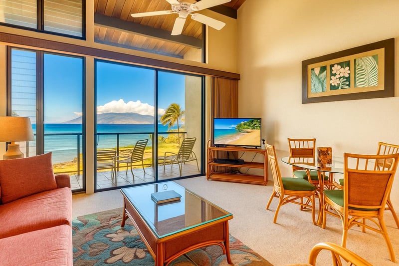 Soaring ceilings and endless sea views welcome you to a living room bathed in golden light and coastal serenity     NAP-C42