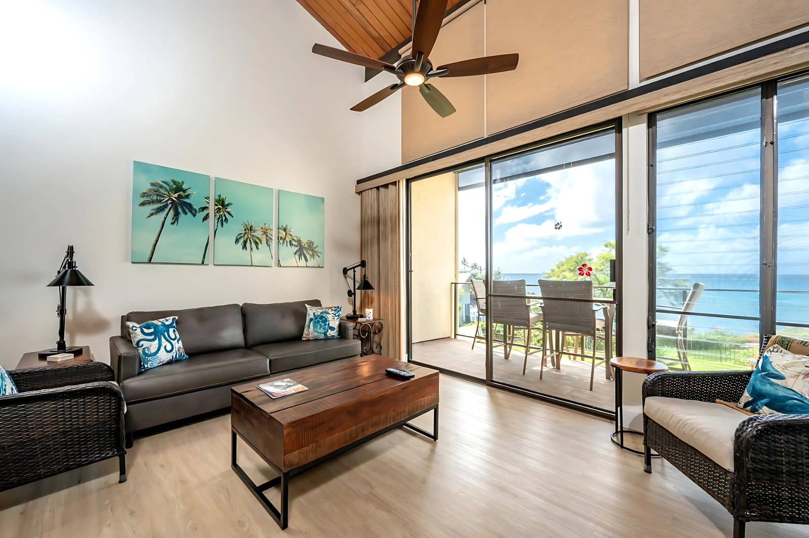 Lounge in style with tropical touches, open skies, and a lanai just steps away from waves and salty breezes