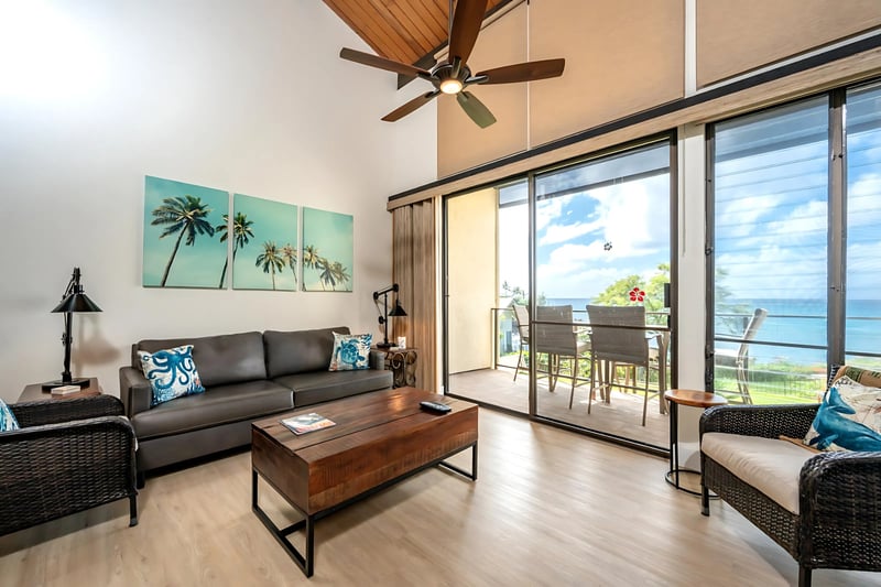 Lounge in style with tropical touches, open skies, and a lanai just steps away from waves and salty breezes