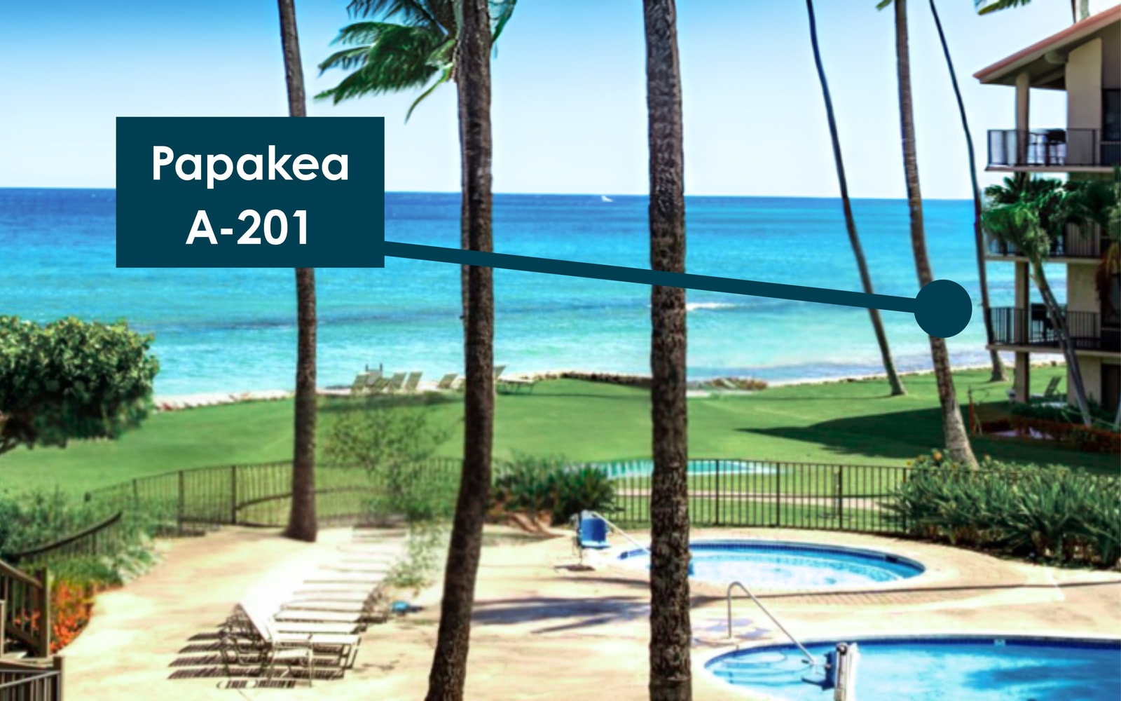 Enjoy the Papakea A-201 oceanfront location with sweeping lawn, palm trees, and pool just steps from your lanai.