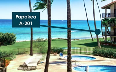 Enjoy the Papakea A-201 oceanfront location with sweeping lawn, palm trees, and pool just steps from your lanai.