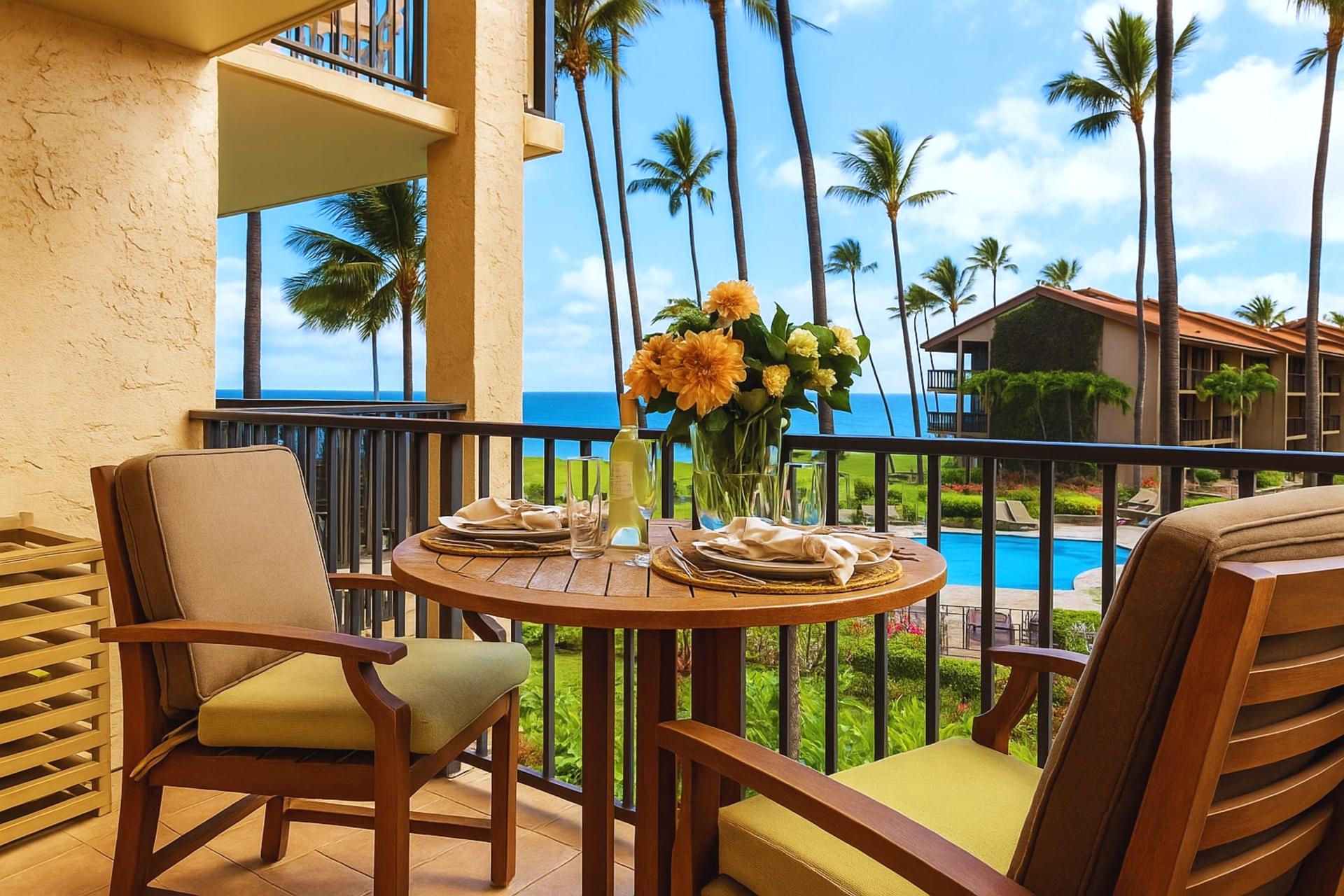 Take in sweeping ocean views and golden sunlight from your private lanai—perfect for leisurely meals with island flair