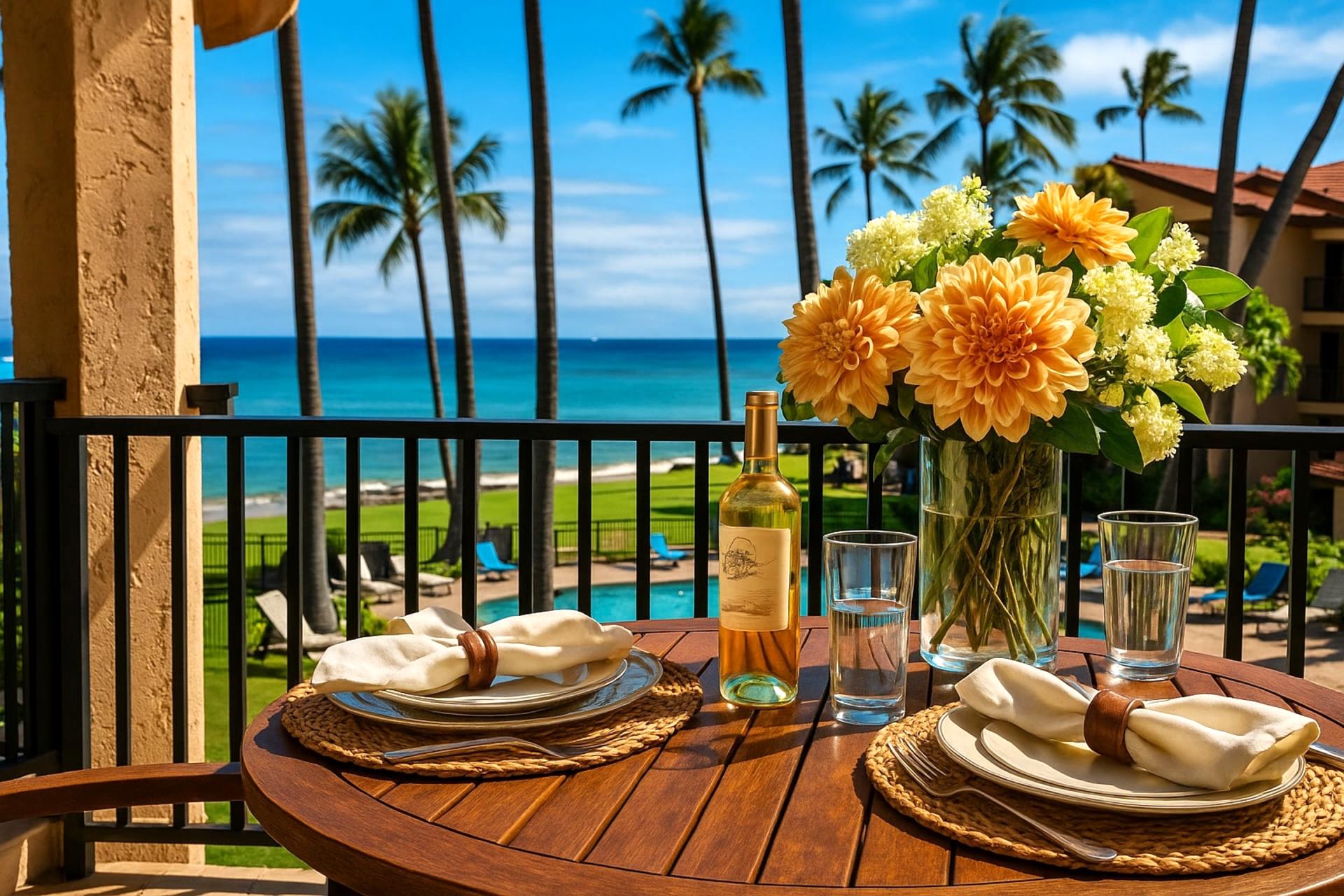 This elegant lanai sets the scene for unforgettable moments—think warm breezes, fresh florals, and endless blue horizons.