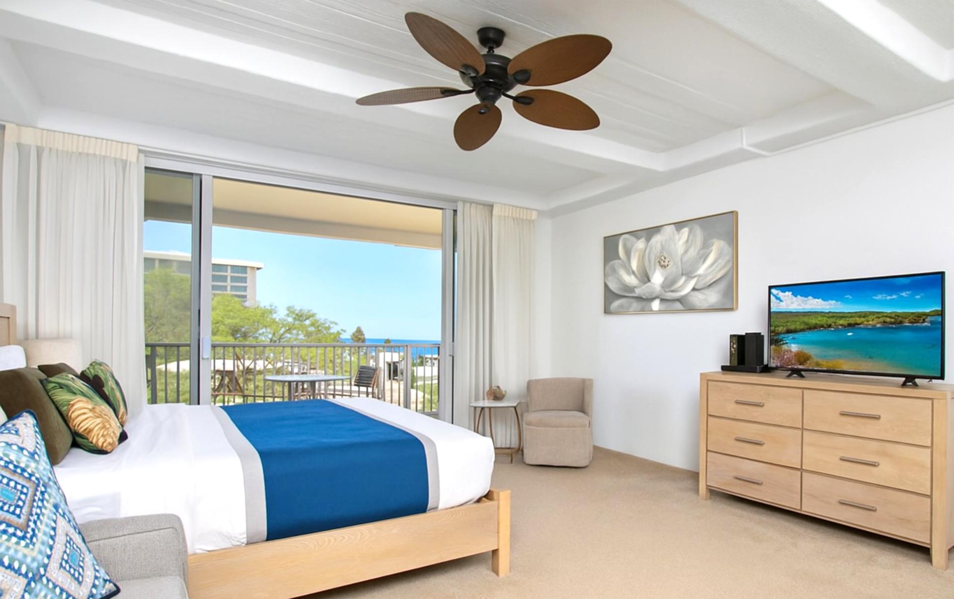Wake up in this airy, light-filled suite where soft neutrals, local art, and lanai views ease you into island time WH2-661