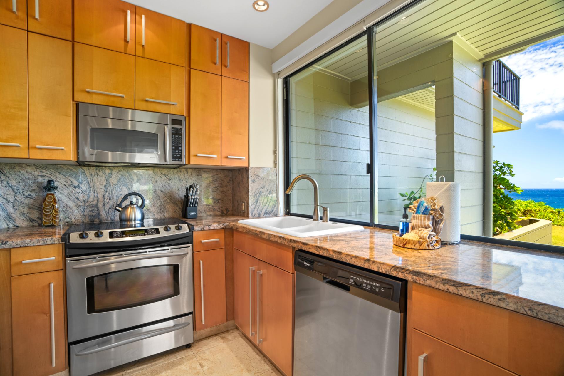 Cook with a view in this bright open kitchen that brings the outdoors in