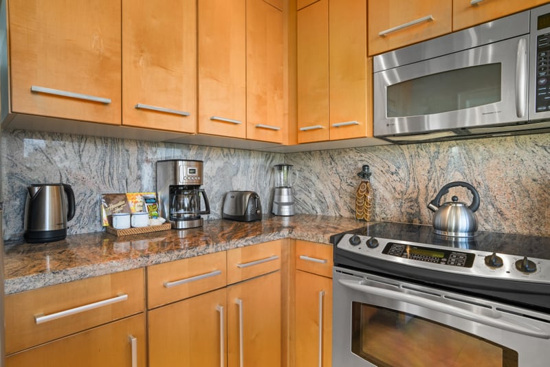 Everything you need is within reach in this efficient well-stocked kitchen nook