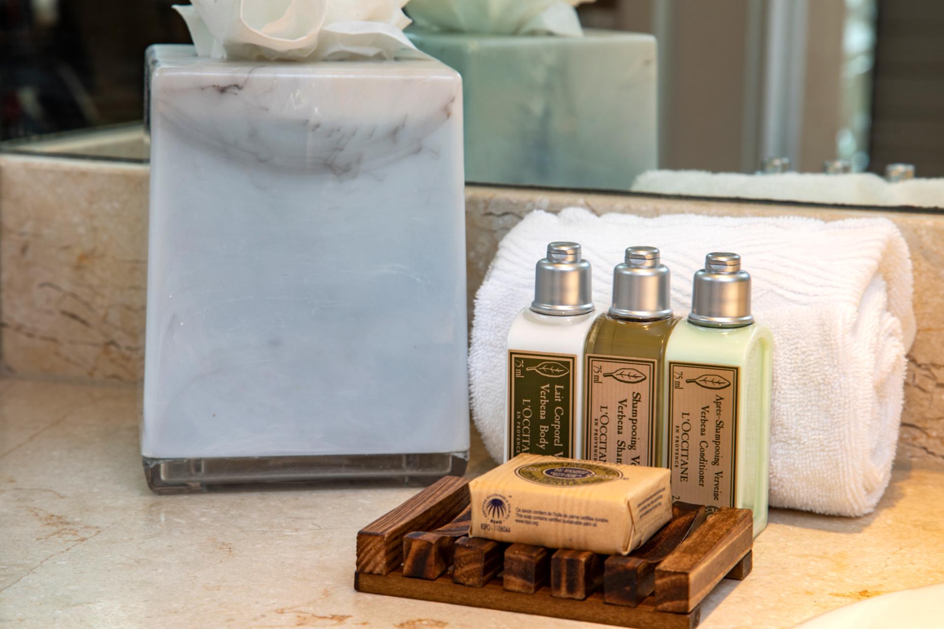 Spa-like bathroom with luxury L'Occitane  amenities to elevate your stay