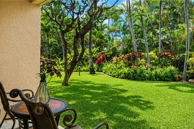 A space that lives between indoors and out—earth-toned walls, cool stone tiles, and the soft sway of palm fronds