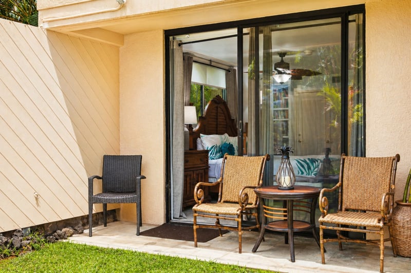 Enjoy outdoor island living with multiple private lanai spaces surrounded by lush greenery and tropical views. These furnished patios are perfect for morning coffee or sunset dining just steps from the coast.