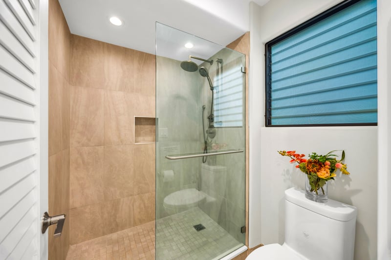 Unwind in a spa like bathroom after a day of adventure
