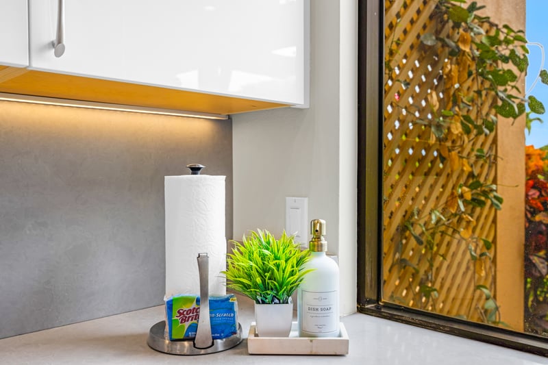 A clean modern kitchen ready for easy vacation cooking