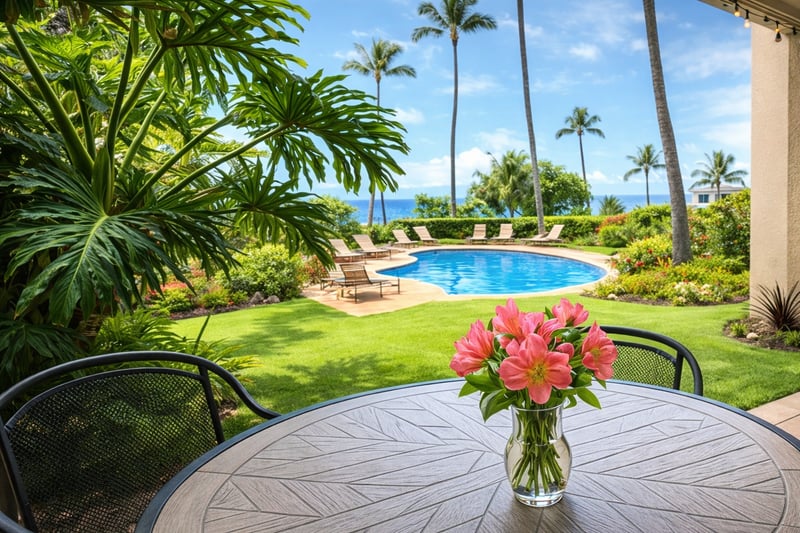 Welcome to HOL-102! Enjoy your morning coffee or evening nightcap on your poolside lanai