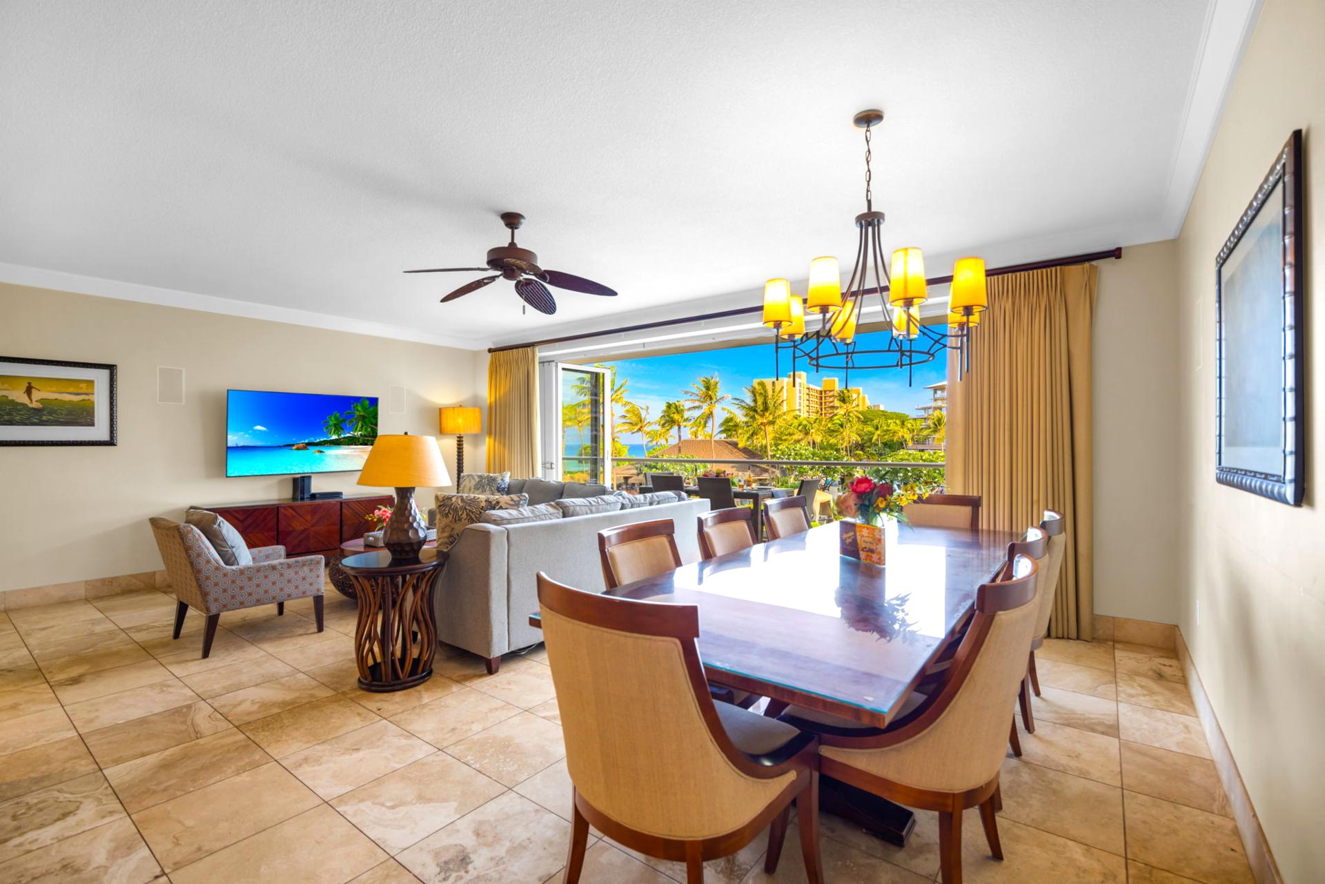 Spacious dining setup flows into the living room, keeping conversation and connection central. HKH-203