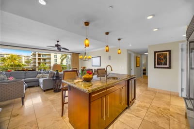 Open-concept kitchen with plenty of prep space and easy access to dining.